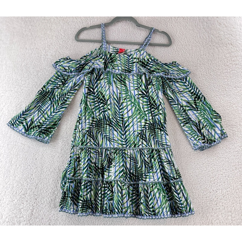 Red Carter Palm Party Swim Cover Mini Dress Womens‎ Size 4 Green Cold Shoulder